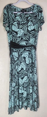 Vestido midi Perceptions New York azul negro cachemir cinturón cintura volantes talla 18 Foto 1 de 4