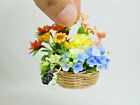 Miniature Mixed Flowers Clay in Bamboo Basket Dollhouse Flowers Basket #1