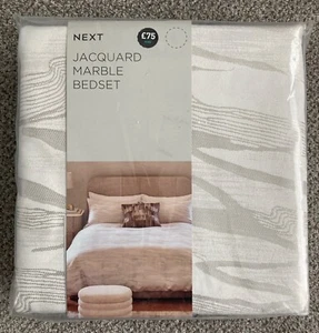 NEW Next Silver/White Valencia Marble Jacquard Duvet Cover & Pillowcase KING - Picture 1 of 3