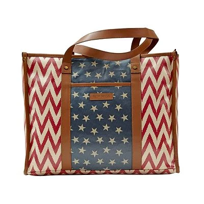 Bolso de Mano Americana de Lona Antebellum con Borde Tribal de Cuero Chevron Foto 1 de 4