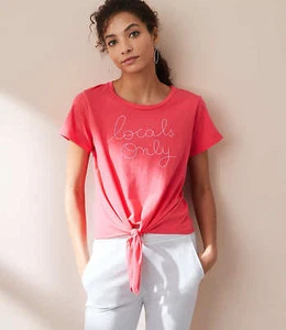 SUNDRY Tee LOCALS ONLY TIE-FRONT S M Top T-Shirt Embroidered Hibiscus Cotton NWT - Picture 1 of 4