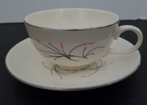 VTG 1950s Homer Laughlin Coffee Cup & Saucer Rhythm Capri Black White Pink - Picture 1 of 10