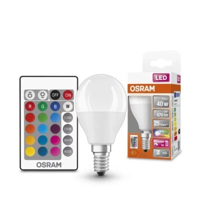 OSRAM E14 LED Leuchtmittel mit Fernbedienung RGBW dimmbar 4,9W wie 40W Farbw. - Bild 1 von 2