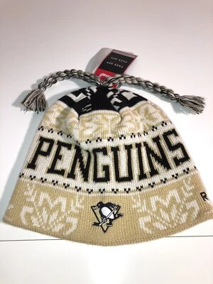 Rare Pittsburgh Penguins Black&Gold Reebok Face Off Tassel Knit Hat Beanie - NWT - Image 1 of 4