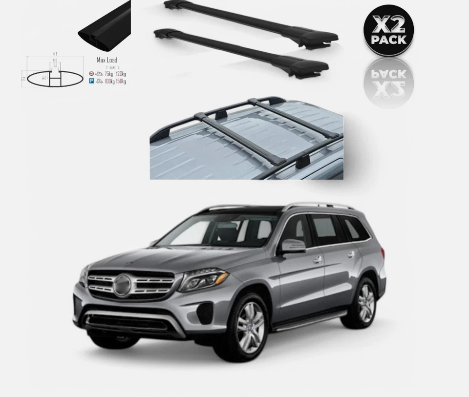 Black Aluminum Roof Rack Cross Bars Fits Mercedes ML/GL 2013-2016 Foto 1 de 4