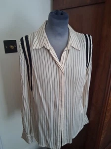 Reiss 100% silk smart beige/off white striped shirt/blouse - Picture 1 of 5