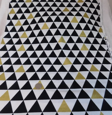 1 Yd BROTHER SISTER Fabric, Black/White/Gold Metallic Triangles, 42" W, Quilting - Image 1 of 4