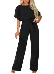 Happy Sailed Women Casual Loose Short Sleeve Belted Wide Leg Pant Romper Jump... - Picture 1 of 8