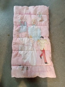 Vintage 90s Disney Princess Cinderella Prince Charming Wedding Pink Sleeping Bag - Picture 1 of 5