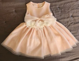 Jessics Simpson Girls 18M Formal Pink Dress Flowers Ruffle Beads Holiday Church - Picture 1 of 11
