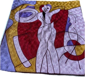 Picasso Suzani Silk Embroidery Pillow Cover Artsy abstract cubist-style design - Picture 1 of 9