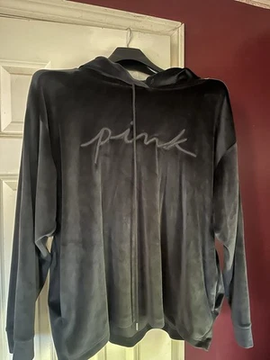 Victoria Secret/Pink Velour Hoodie Size XXL Black  - Image 1 of 4