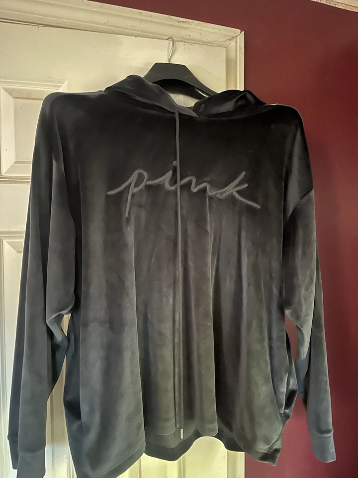 Victoria Secret/Pink Velour Hoodie Size XXL Black  - Image 1 of 4