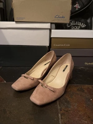 Zara 基本系列高跟鞋女式 38 休闲一脚蹬粗跟高跟鞋粉色 — 第 1/4 张图片