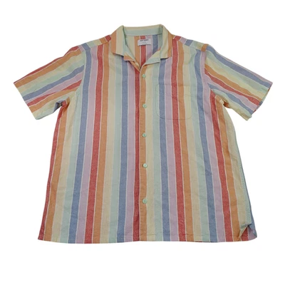 Old Navy XL Tall - Linen Blend Shirt Rainbow Striped Short Sleeve Button Up - Image 1 of 4