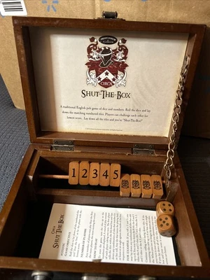 SHUT THE BOX English Pub Game Wooden Box & Dice with Instructions - Image 1 of 4