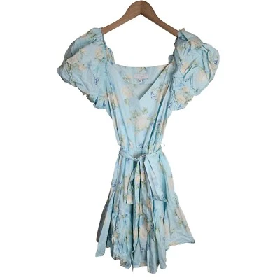 Vestido LoveShackFancy X Target para mujer 10 florales mangas abullonadas azul Foto 1 de 4