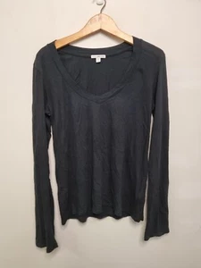 standard james perse top womens size 4 black long sleeve v neck cotton usa - Picture 1 of 6