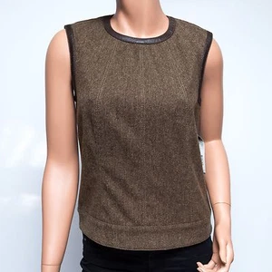DKNY Tanque de mezcla de lana con adornos de cuero p302267la $228 NWT US8 - Imagen 1 de 7