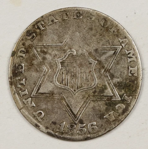 1856 Three Cent Silver. Silver.  Natural Uncleaned.  147911 Cover