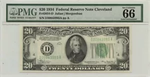 1934 $20 Federal Reserve Note Cleveland Fr# 2054-D PMG Gem66 - Picture 1 of 2