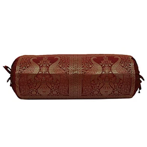Peacock Silk Bolster Cover Indian Neack Roll Cylindercal Masand Cover Yoga Sofa - Picture 1 of 4