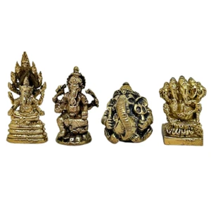 Tibetan Ganesha Ganesh Ganpati Hindu Amulet Mini Brass Statue Set #6 - Picture 1 of 10