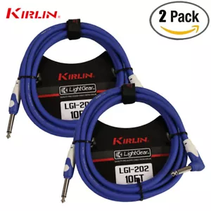 2-PACK Kirlin 10FT 1/4" Straight to Right Angle Instrument Guitar Cable Blue - Picture 1 of 1