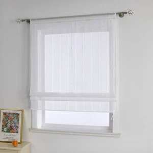 Roman Curtains Blinds Shade Window Net Curtain Liftable Rod Pocket Stripes White - Picture 1 of 14