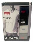 Levi's Men's 4-Pack V- Neck Premium Cotton T-Shirt White/Gray/Black Size M