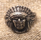 Vintage Native American Indian Chief Sterling Silver Hand Crafted Ring Size 12