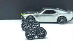 R274 Hotwheels 1/64 Real Riders TE37 Dark Grey 10mm, Long axle Rubber Wheels - Picture 1 of 3