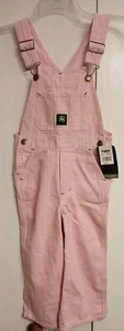JOHN DEERE Girls Size 4T Bib Overalls Pink White Pinstriped Pockets NEW - Picture 1 of 15