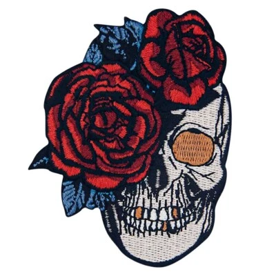 Custom Iron On Patch Embroidery Patches For Jacket/jeans Rose Skull 1062-R - Image 1 of 4