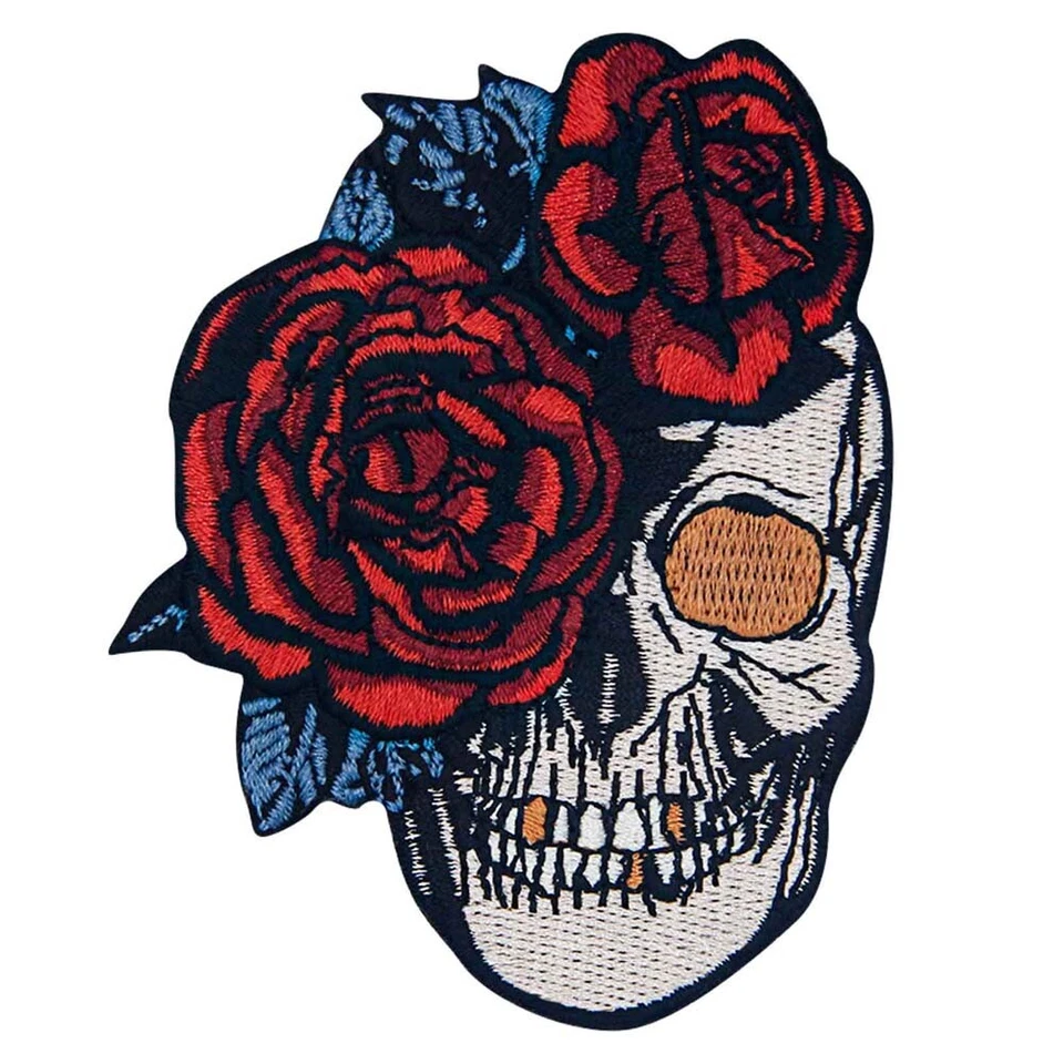 Custom Iron On Patch Embroidery Patches For Jacket/jeans Rose Skull 1062-R - Image 1 of 4