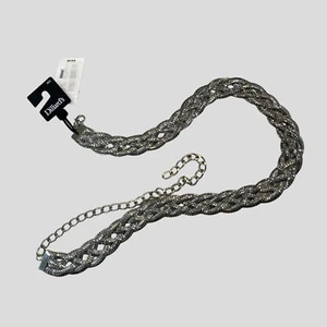 Braided Silver Tone Braided Belt Women Adjusts Retro Metal Sparkle Woven M/L - Picture 1 of 10