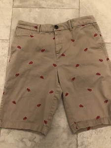 Croft Barrow Women Tan  Bermuda Shorts Red Lobsters Embroidery Size 6 Stretch - Picture 1 of 6