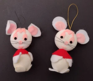 Vintage Pair of Flocked White Mice Christmas Ornaments - Bild 1 von 3