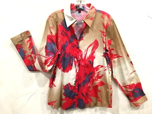 Paperwhite Womens Size 16 Shirt Blouse Top Hidden buttons, long sleeves Red, Tan - Picture 1 of 7