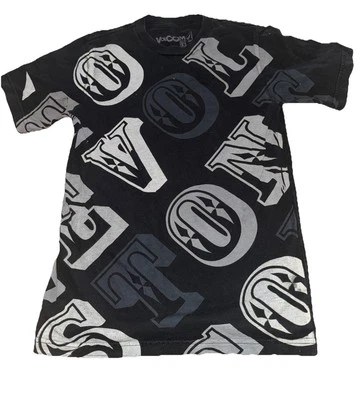 Camiseta Vintage Y2K Volcom Meninos Preta Soletrar Camiseta Juventude Abeto Fino Média - Imagem 1 de 4