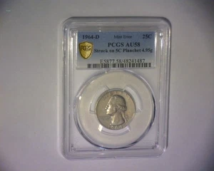 1964 D WASHINGTON QUARTER STRUCK ON A NICKEL PLANCHET  U.S. ERROR COIN - Picture 1 of 8