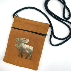 Fabric zippered crossbody bag with metal moose - Picture 1 of 9