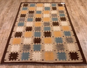 Alfombra de lana Kilim afgana/turca vintage multicolor hecha a mano genuina, 180X124CM - Imagen 1 de 9