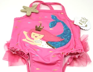 Costume da bagno sirena rosa Mudpie pezzo unico paillettes metallizzato bambina 3-6 mesi nuovo con etichette - Foto 1 di 4