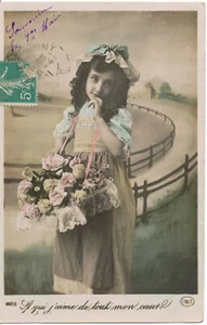 PC12959 Old Postcard. A Girl with Flowers. No 4408 - Picture 1 of 2