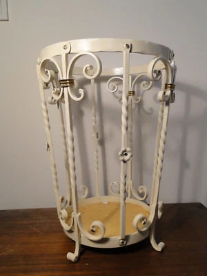 Wrought Iron Umbrella Stand Cream White Stick Stand 1970s Interior - Image 1 of 4