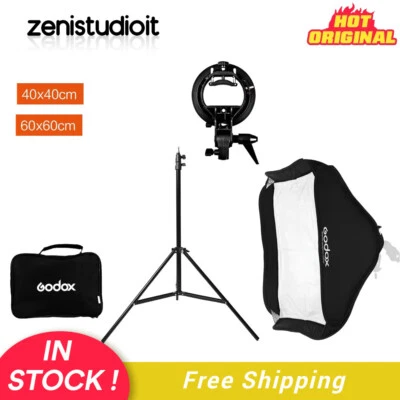 US Godox 40x40 / 60x60cm Foldable Softbox+S Bracket+2m Stand For Flash Speedlite - Image 1 of 4