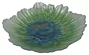 IRIDESCENT BLUE GREEN GLASS SALAD BOWL PIER 1 IMPORTS UNIQUE SHAPE - Picture 1 of 8