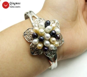 Brazalete Multicolor Arroz Natural Flor Perla Placa de Plata Puño Abierto Joyería 437 - Imagen 1 de 24