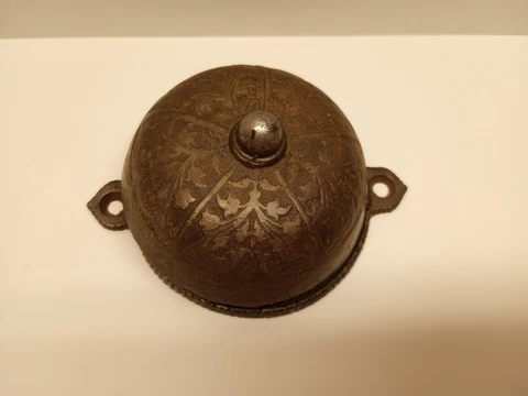 Antique Cast Iron Mechanical Door Bell 1879 Victorian Cast Iron Tested & Works Cover